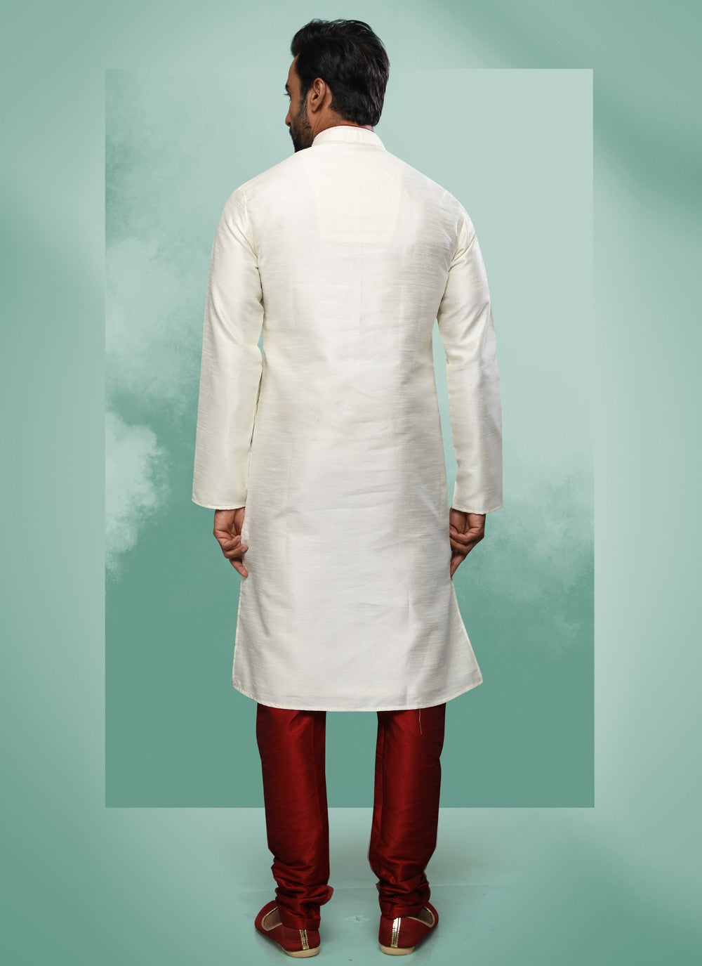 Embroidered Art Silk Cream Kurta Pyjama - M4367