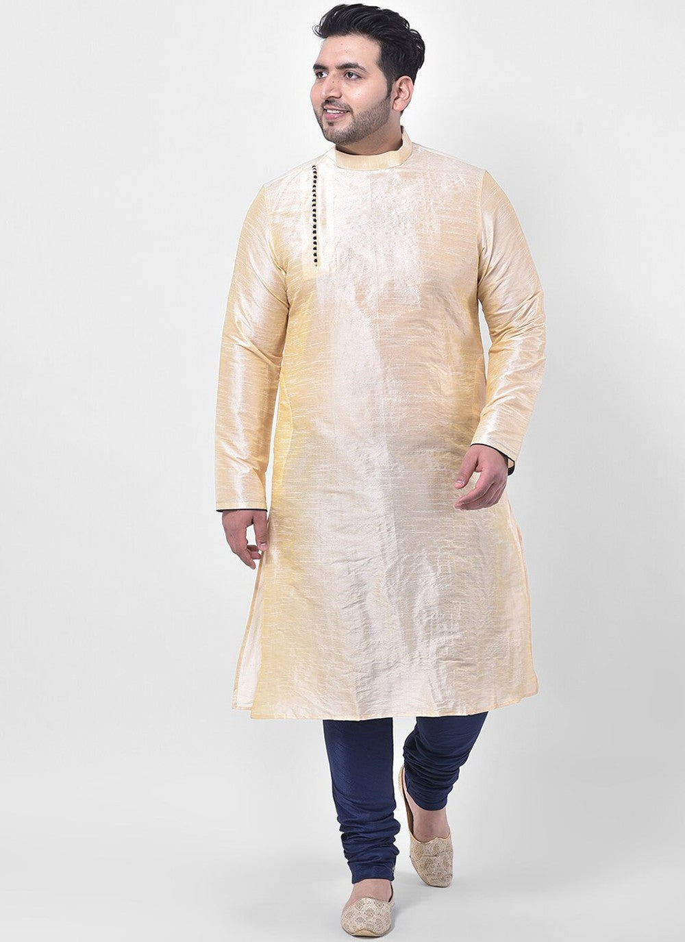 Plain Dupion Silk Cream Kurta Pyjama - M2659