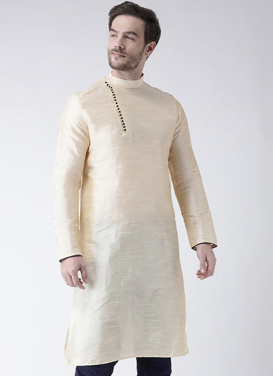 Plain Art Dupion Silk Cream Kurta - M1418