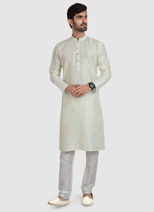 Plain Art Silk Cream Kurta Pyjama - M3413