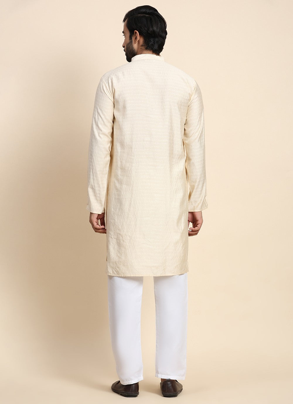 Plain Rayon, Viscose Cream Kurta Pyjama - M8440