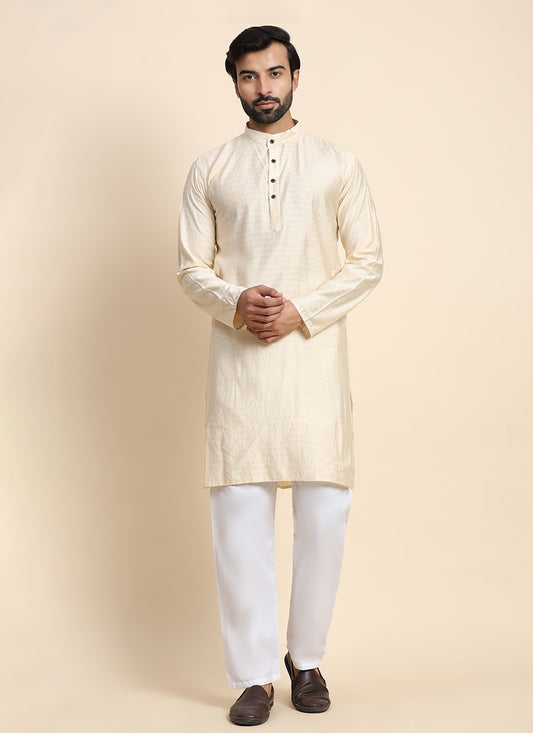 Plain Rayon, Viscose Cream Kurta Pyjama - M8440