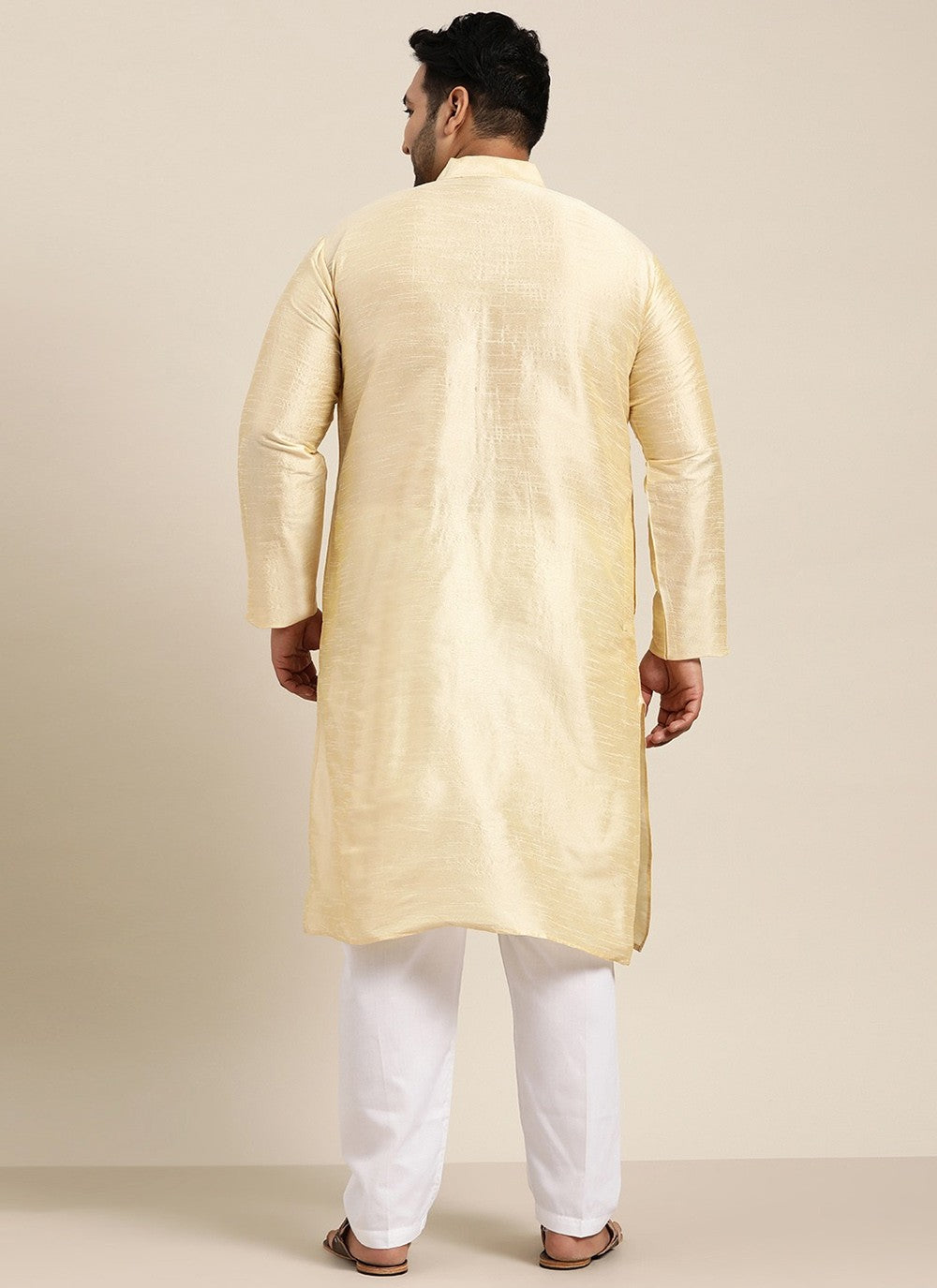 Plain Dupion Silk Cream Kurta Pyjama - M2639