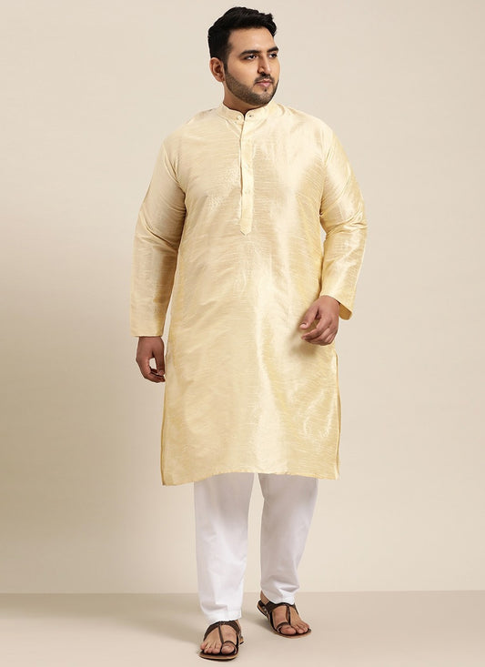 Plain Dupion Silk Cream Kurta Pyjama - M2639