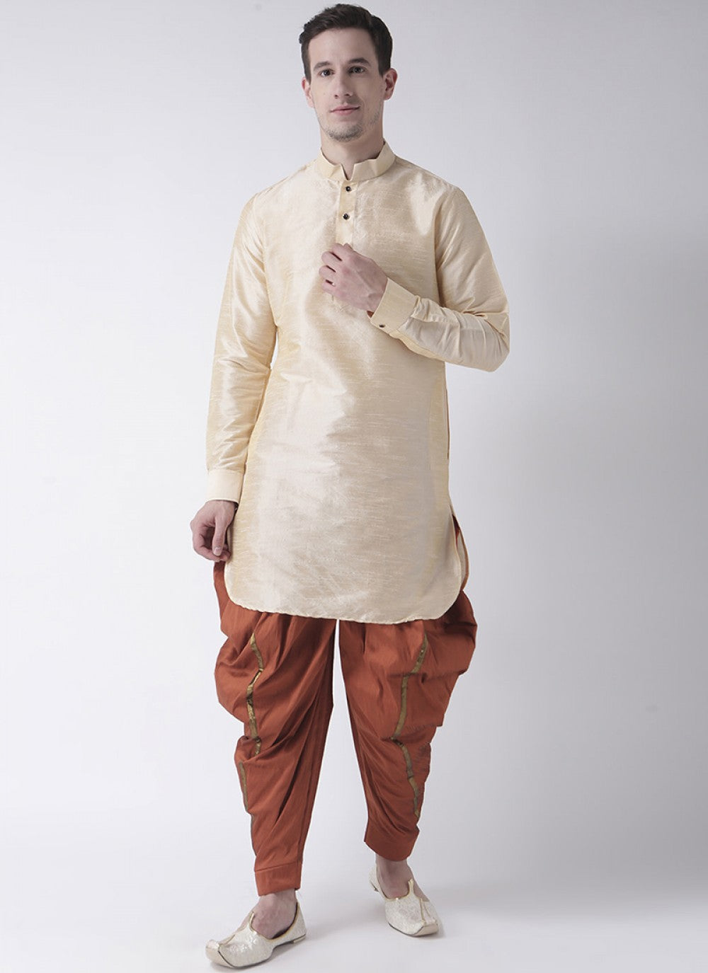 Plain Art Dupion Silk Cream Dhoti Kurta - M1428