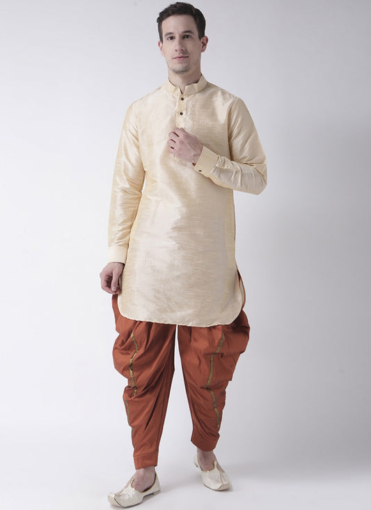 Plain Art Dupion Silk Cream Dhoti Kurta - M1428