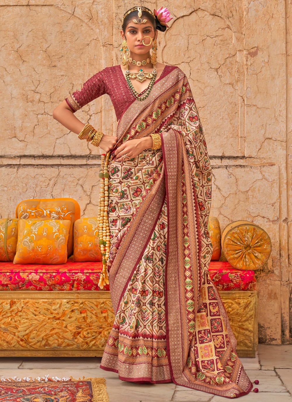 Classic Printed Silk, Viscose Saree - S9697