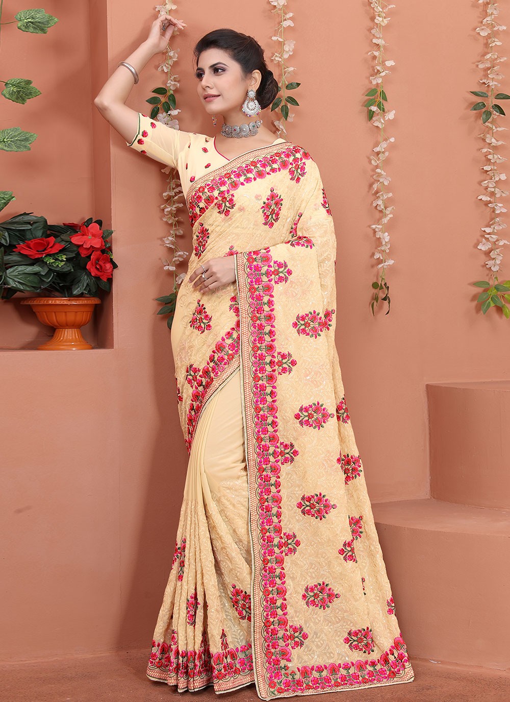 Traditional Embroidered Georgette Saree - S1701