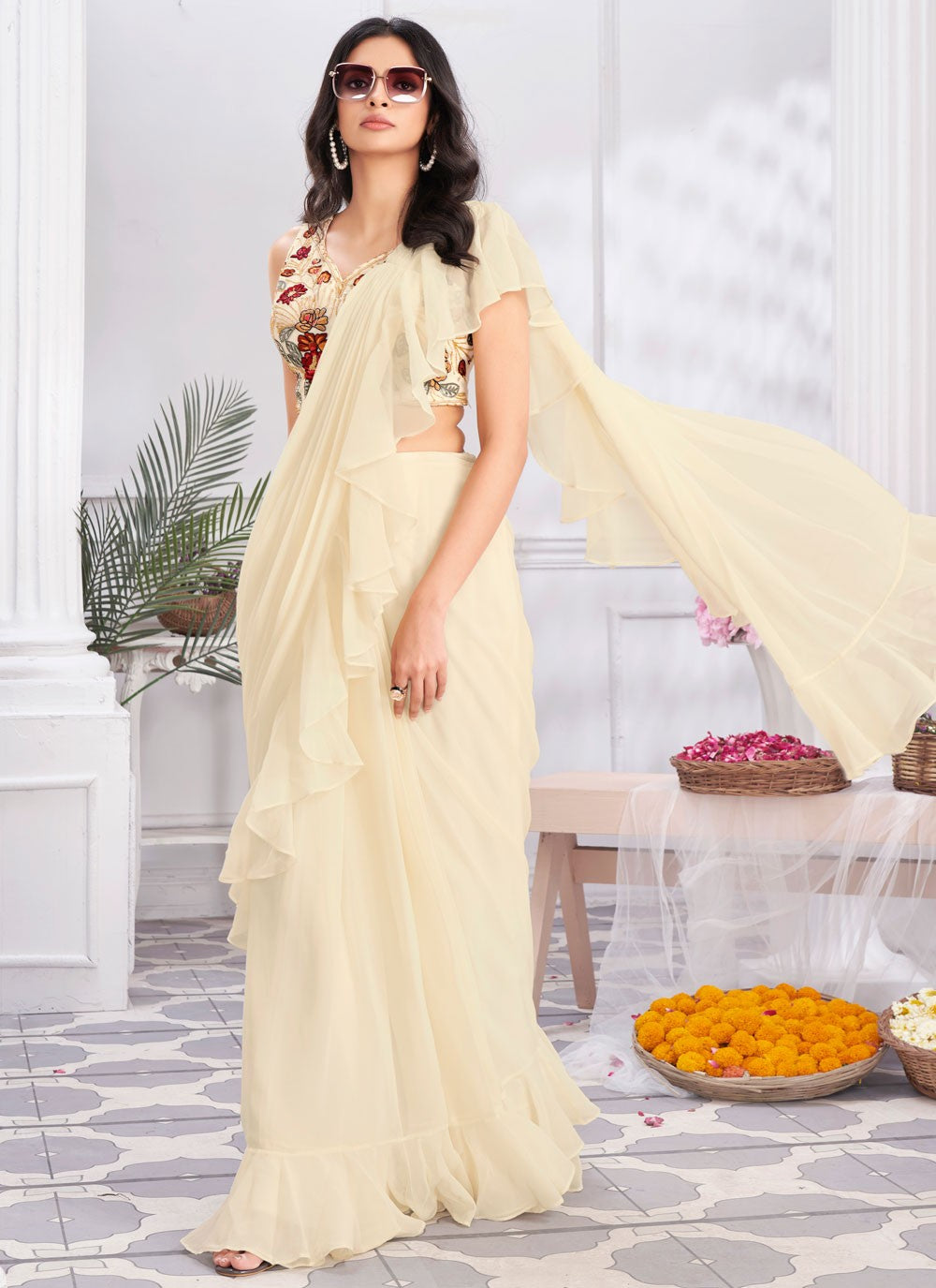 Classic Plain Georgette Saree - S6436