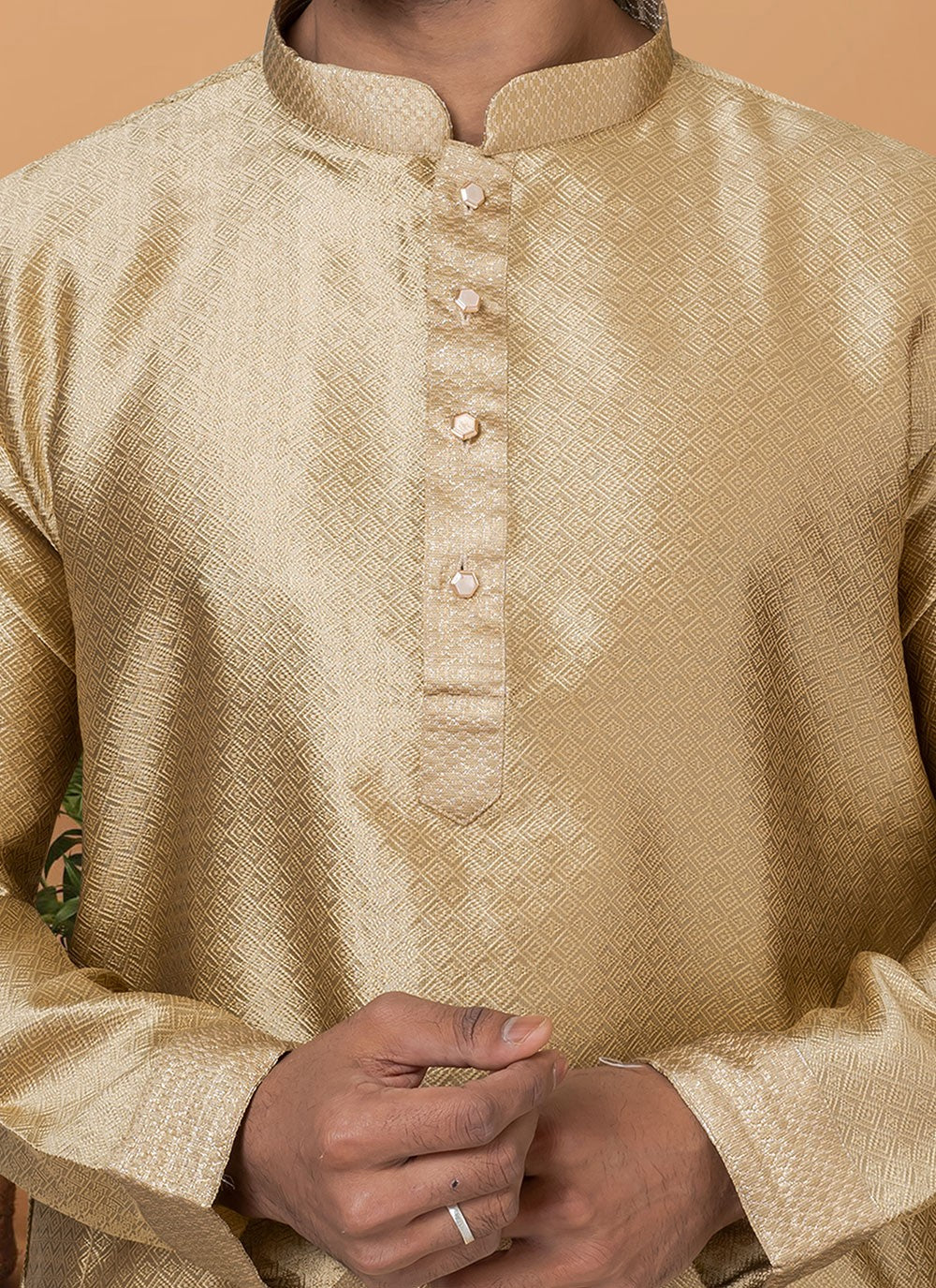 Fancy Work Silk Cream Kurta Pyjama - M6370