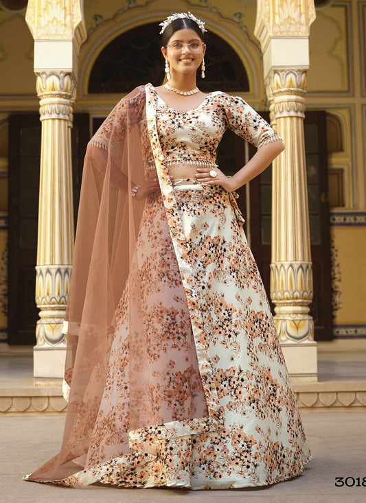 Floral Printed Silk A - Line Lehenga - L1449