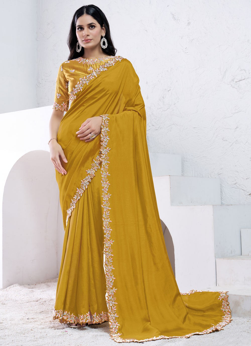 Embroidered, Moti, Sequins Crepe Silk Saree - S12036