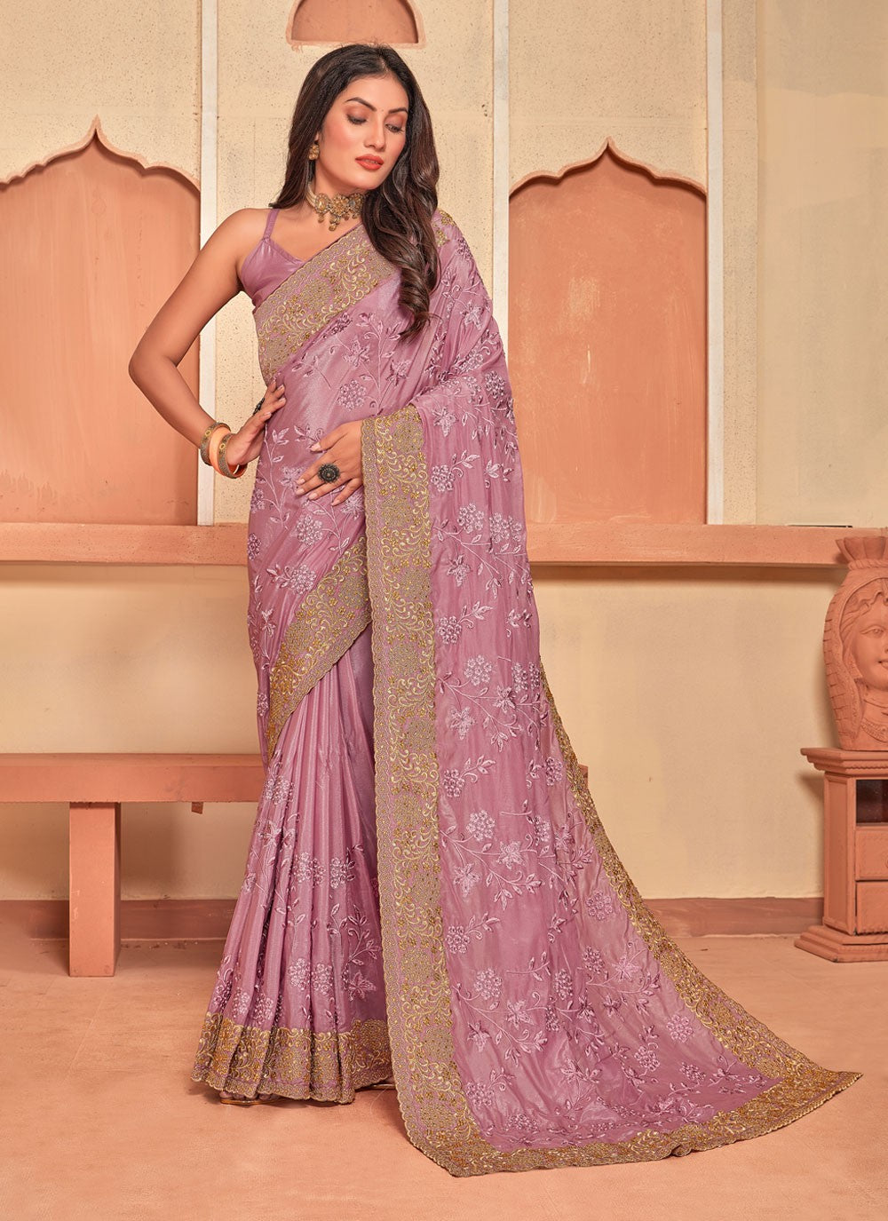 Classic Embroidered Crepe Silk Saree - S4017