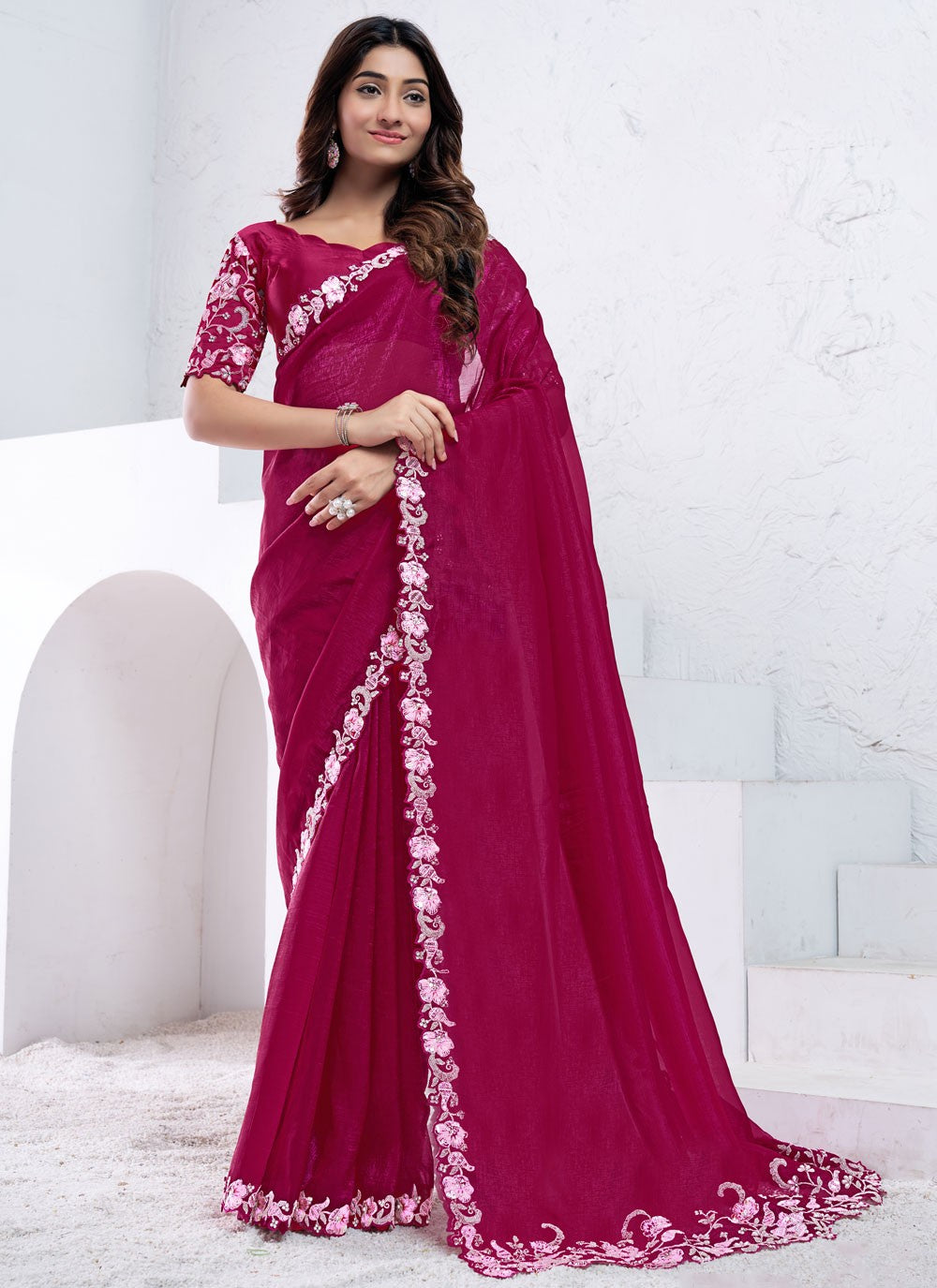 Embroidered, Moti, Sequins Crepe Silk Saree - S12036