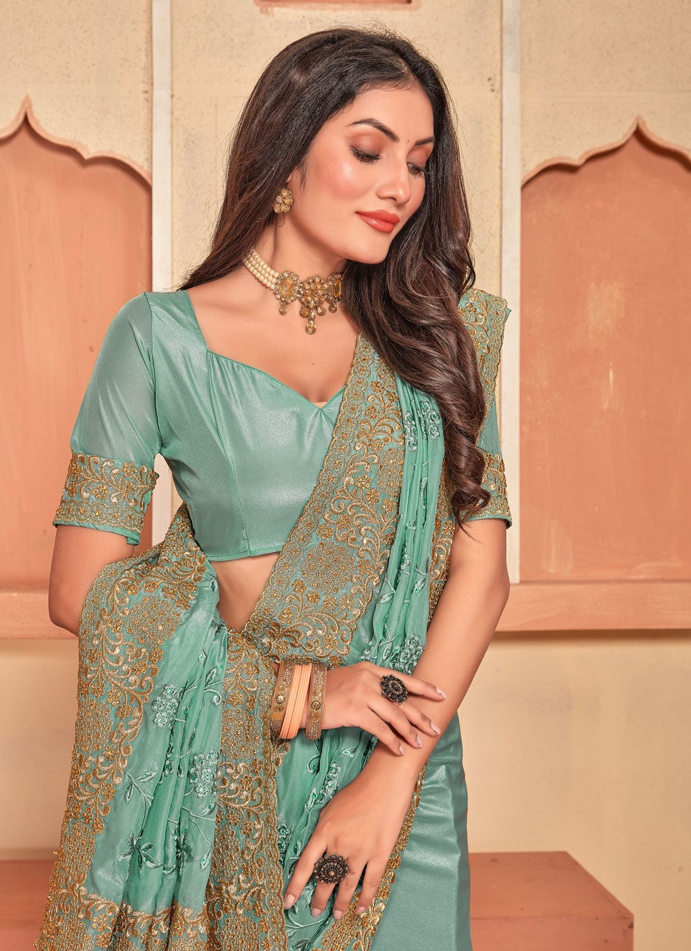 Classic Embroidered Crepe Silk Saree - S4017