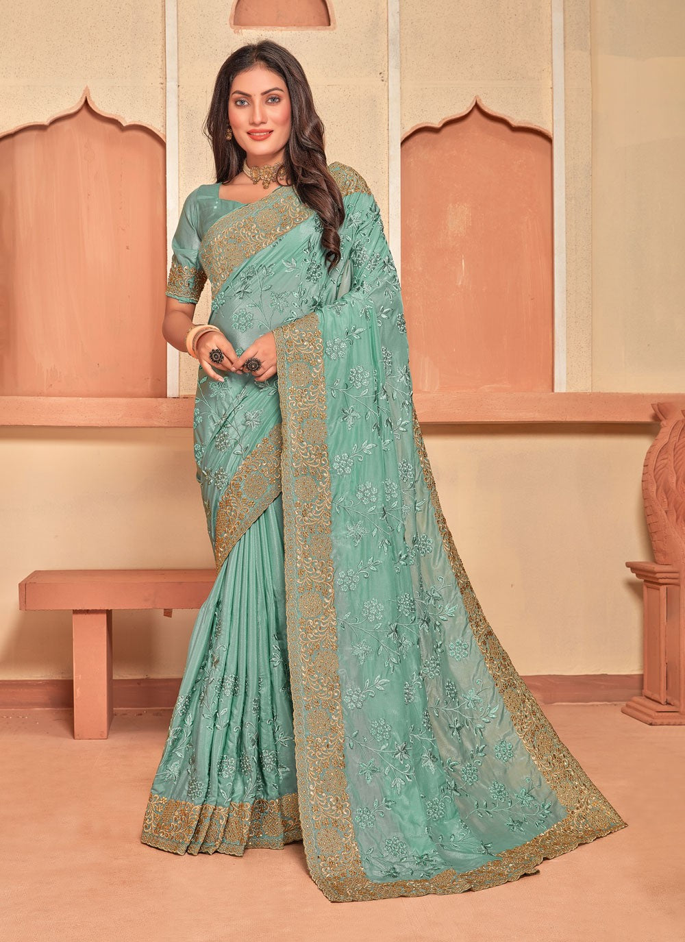 Classic Embroidered Crepe Silk Saree - S4017