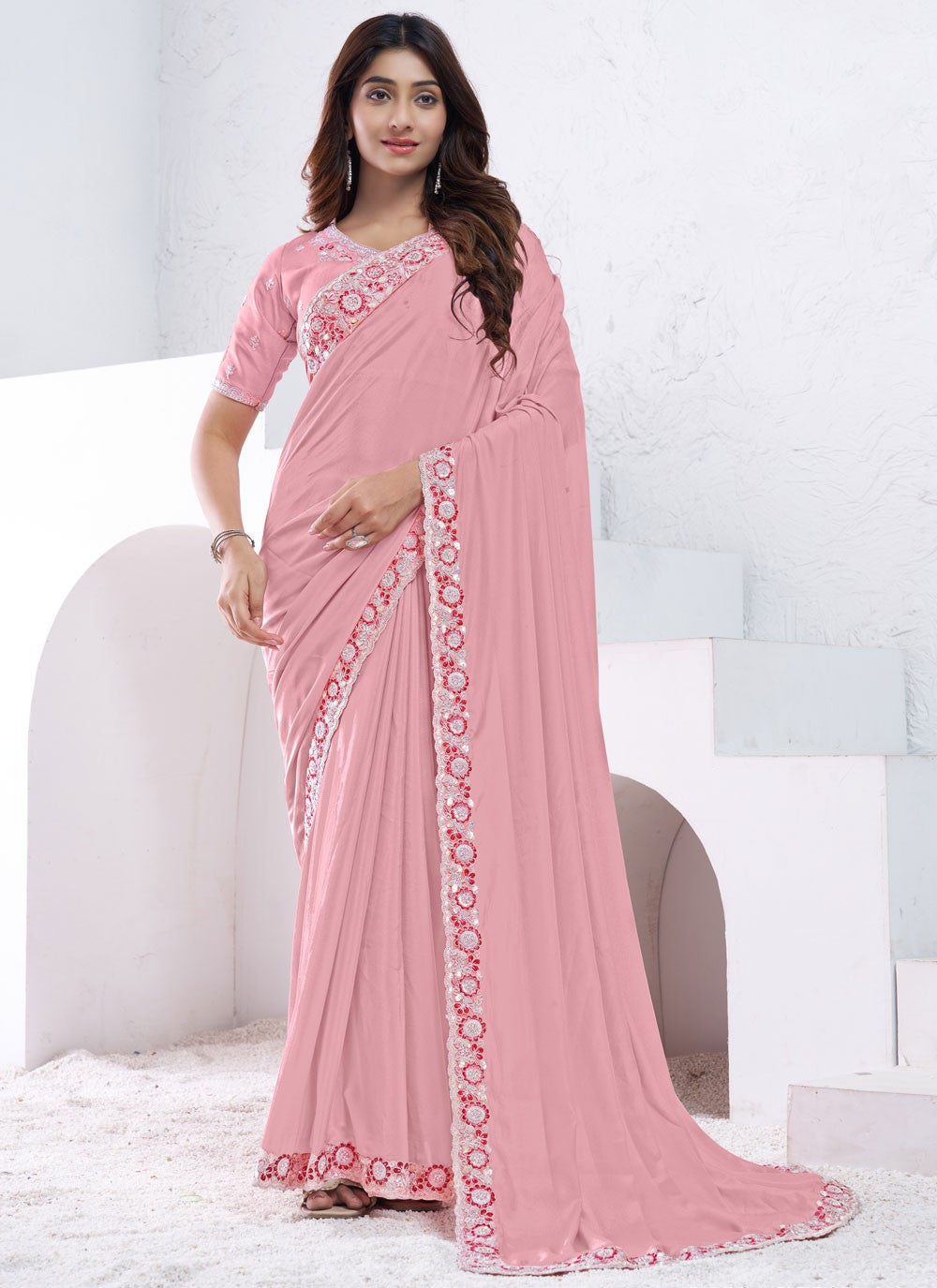 Embroidered, Moti, Sequins Crepe Silk Saree - S12036