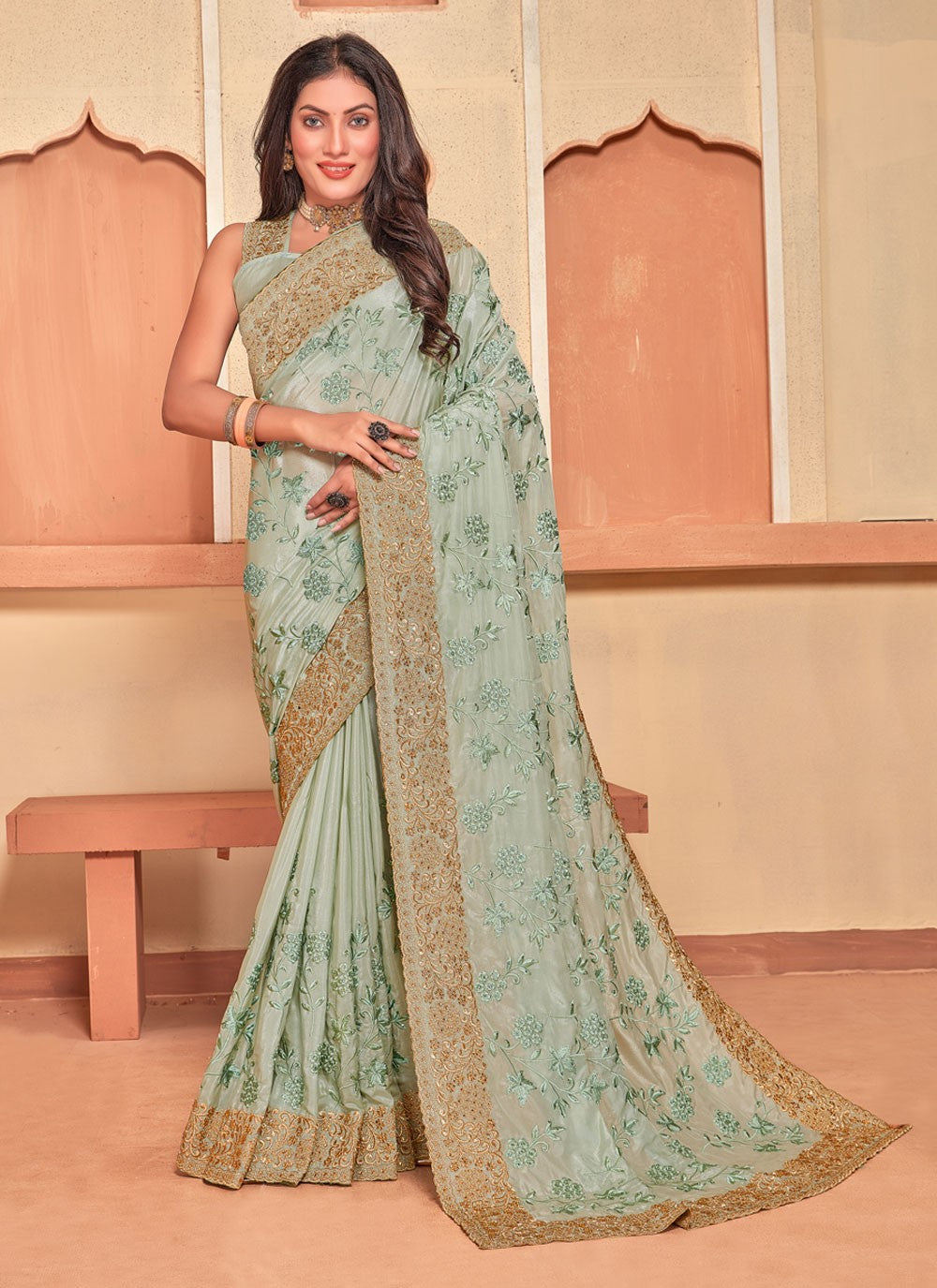 Classic Embroidered Crepe Silk Saree - S4017