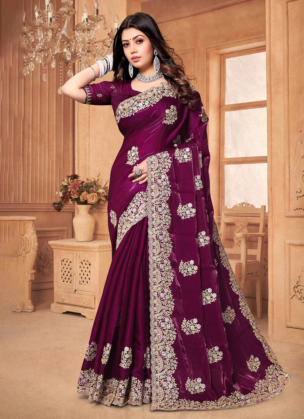 Trendy Cord Crepe Silk Saree - S5366