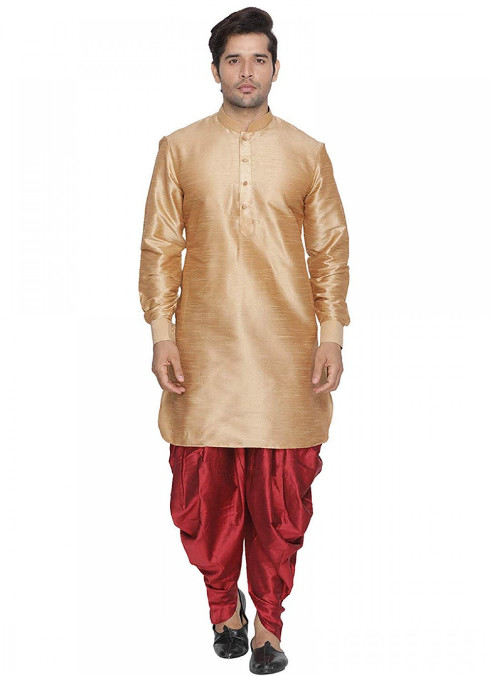 Plain Art Dupion Silk Crimson Kurta Pyjama - M1137