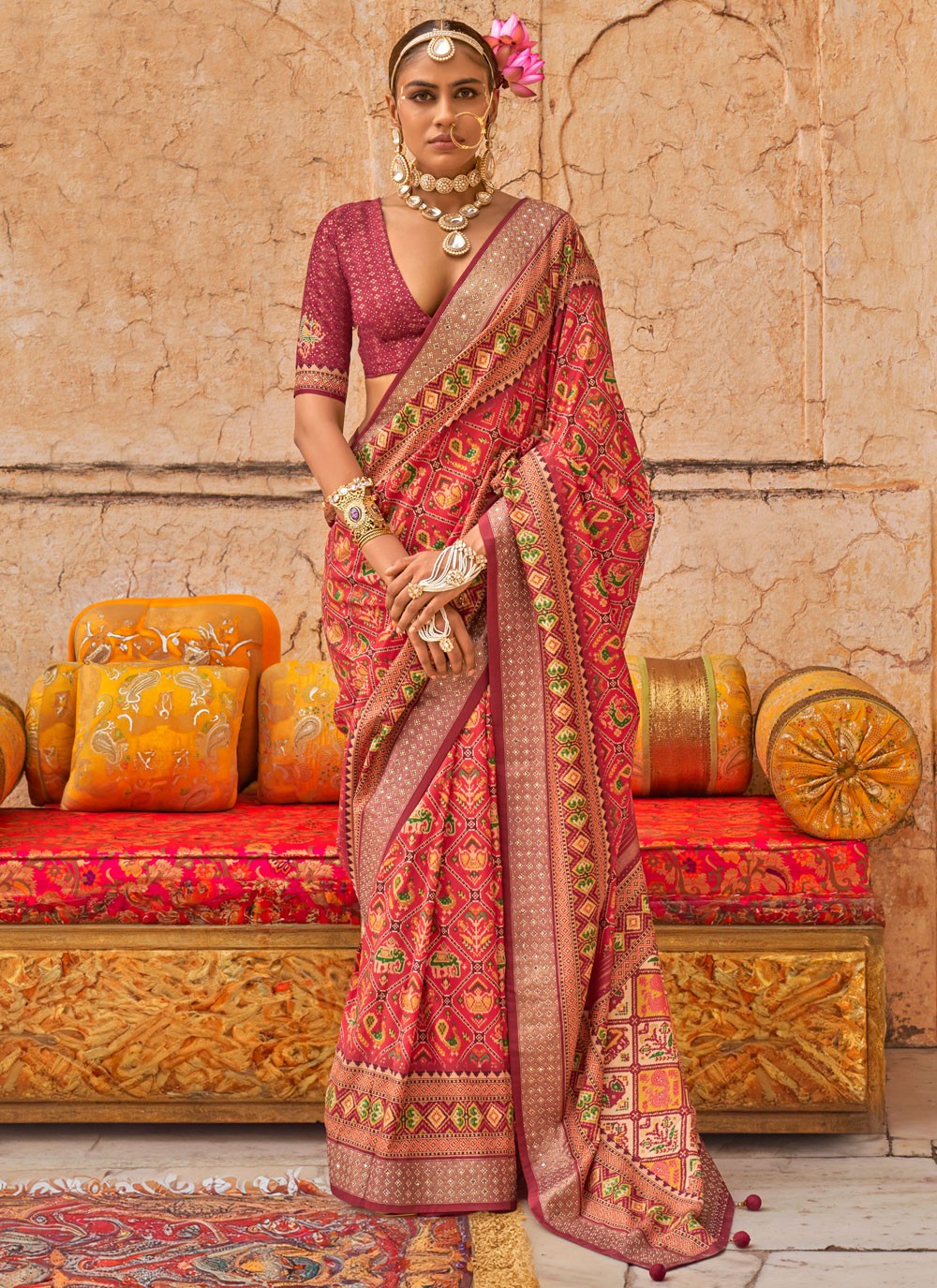 Classic Printed Silk, Viscose Saree - S9697