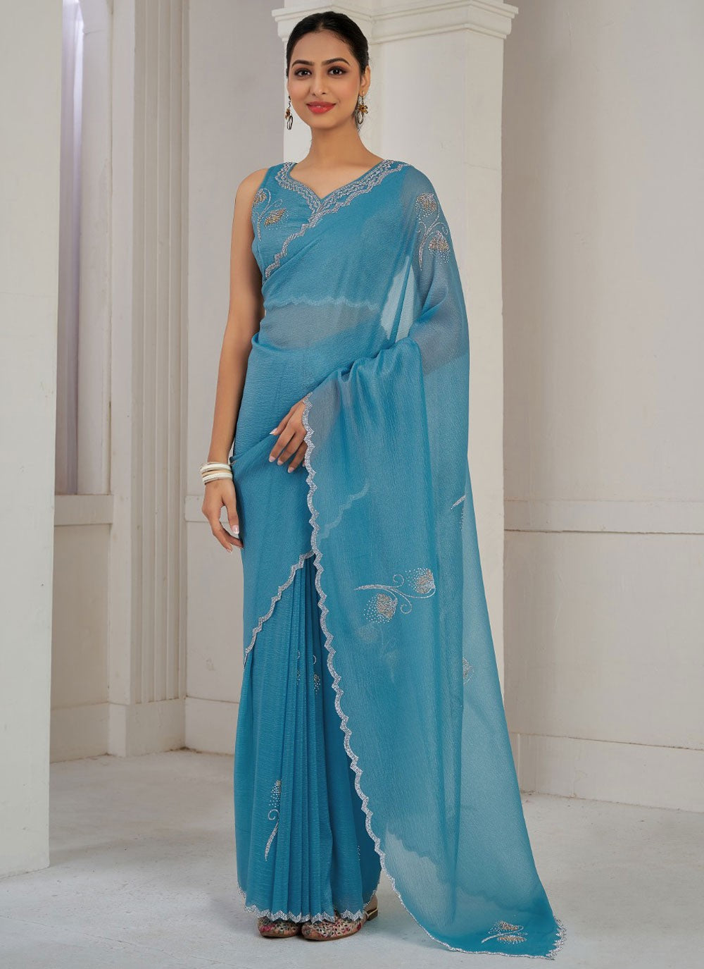 Cutdana, Swarovski Crush Saree - S11565