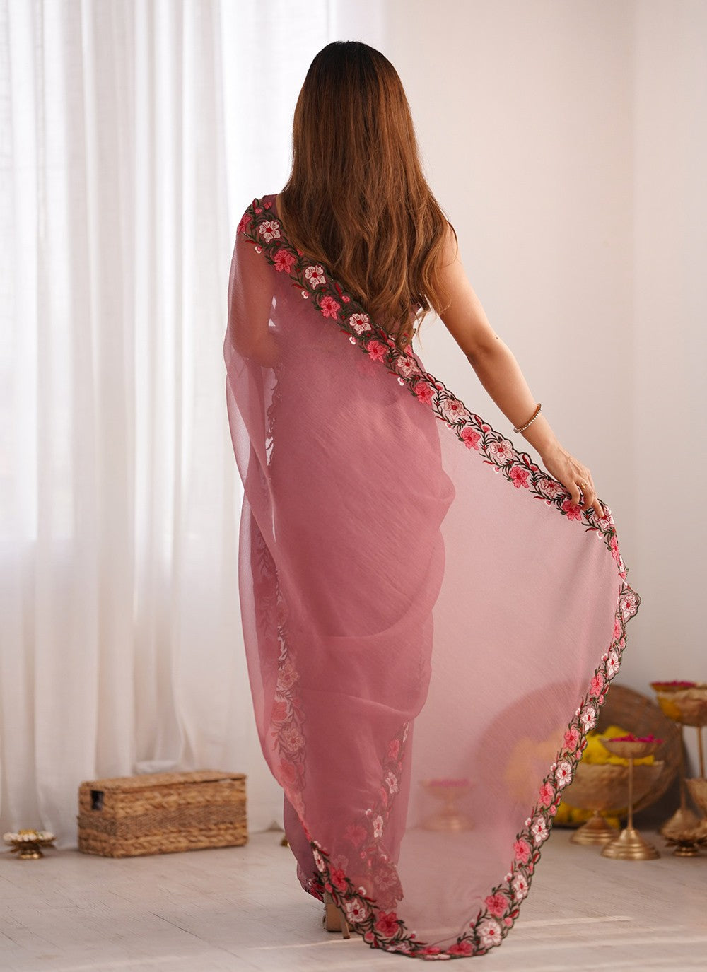 Classic Embroidered Crush Saree - S10287