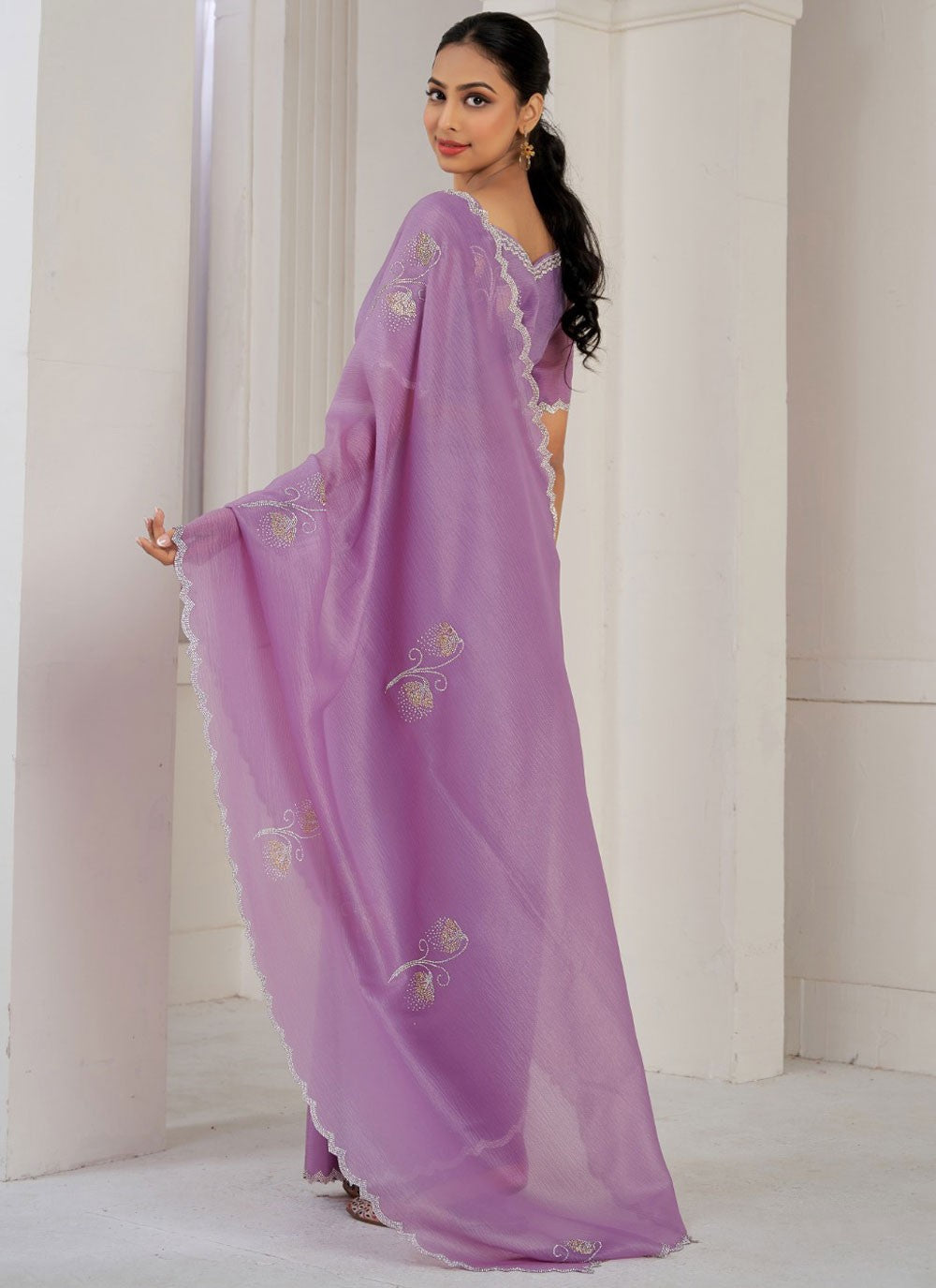 Cutdana, Swarovski Crush Saree - S11565