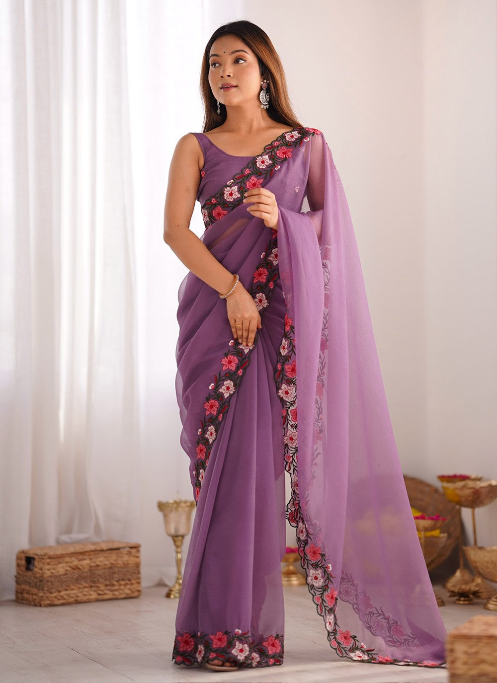 Classic Embroidered Crush Saree - S10287