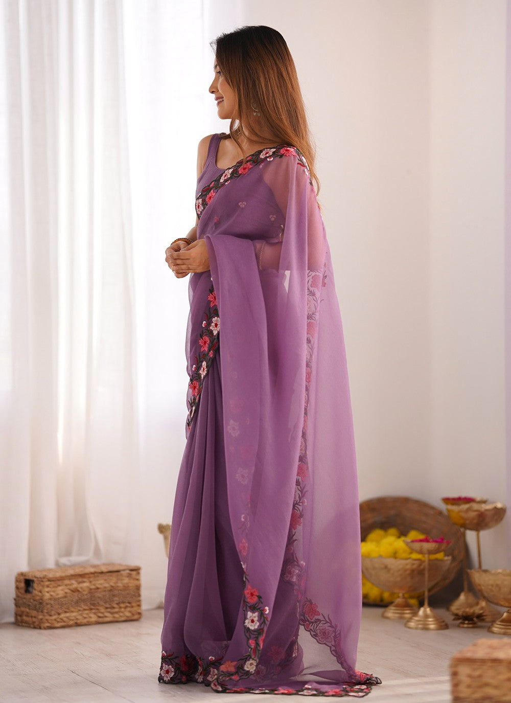 Classic Embroidered Crush Saree - S10287