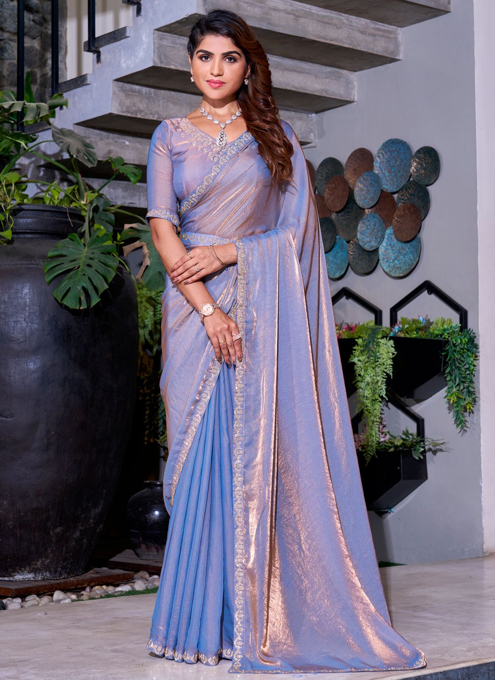 Cutdana, Swarovski Satin Silk Saree - S11546