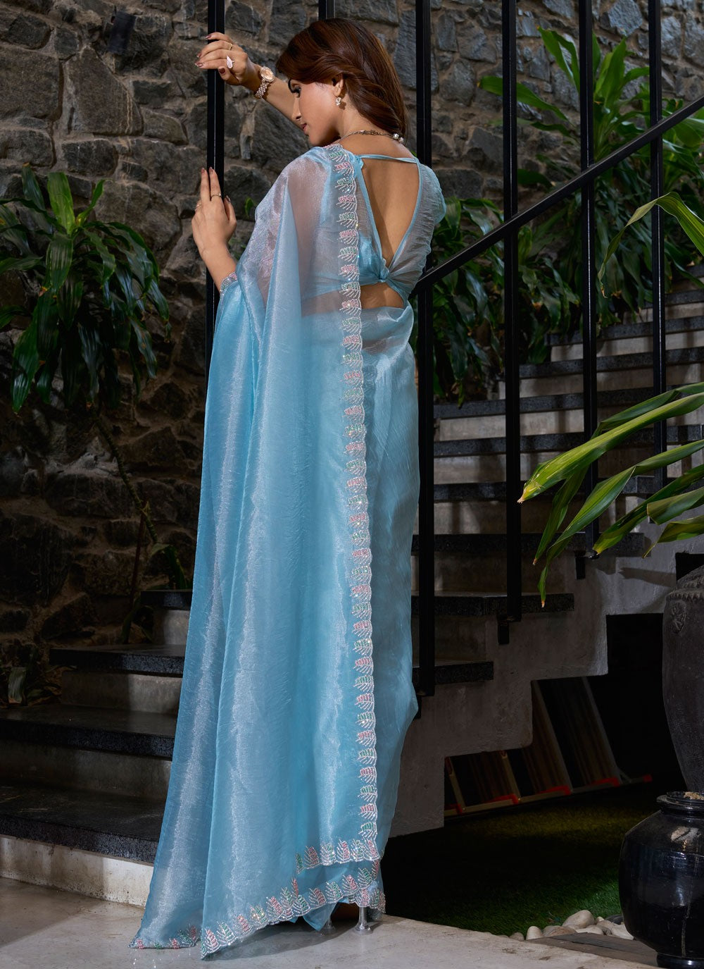 Cutdana, Swarovski Organza Saree - S11671