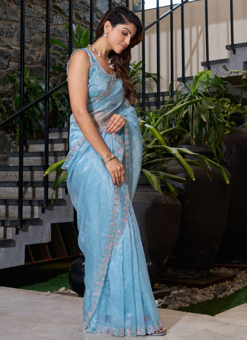 Cutdana, Swarovski Organza Saree - S11671