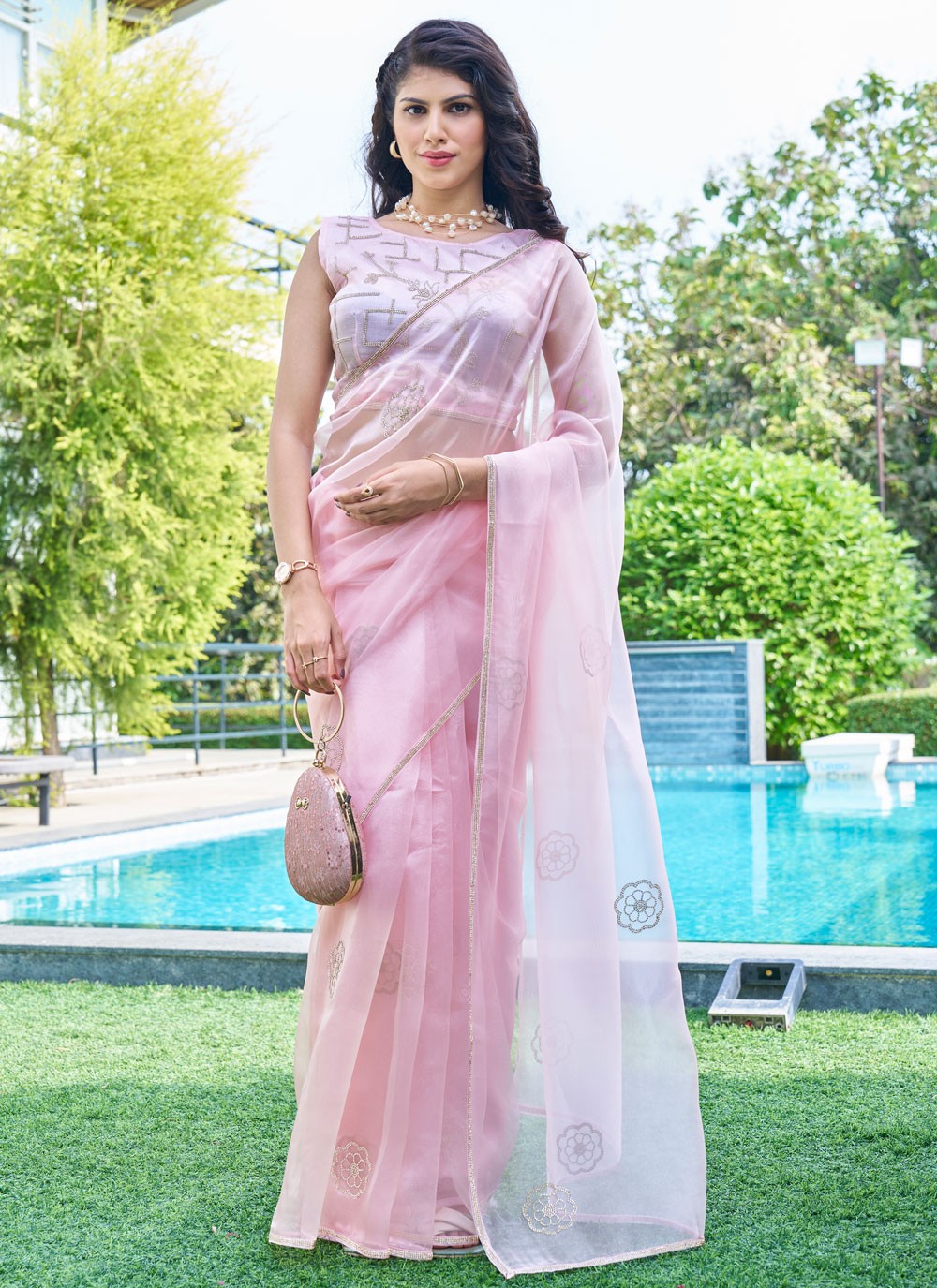 Cutdana, Swarovski Organza Saree - S11655