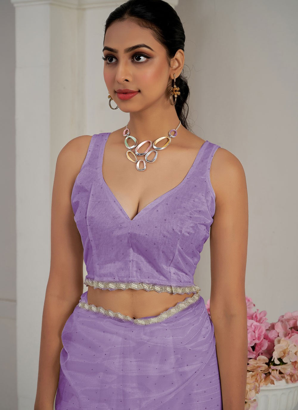 Classic Cutdana Net, Organza Magenta, Pink Saree - S10697