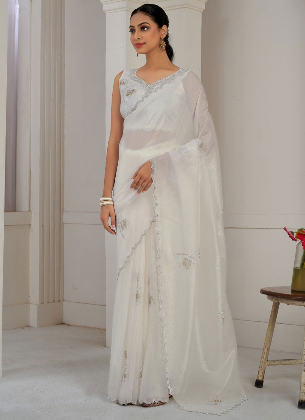 Cutdana, Swarovski Crush Saree - S11565