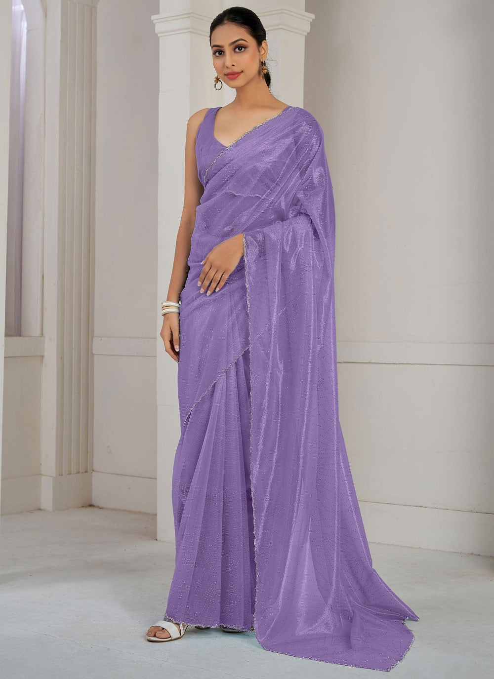 Traditional Cutdana Net, Organza Violet Saree - S10644