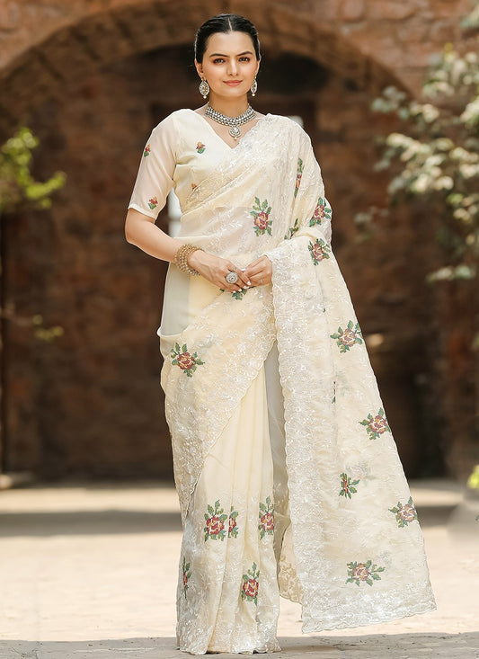 Traditional Cut Work Chiffon Saree - S6373