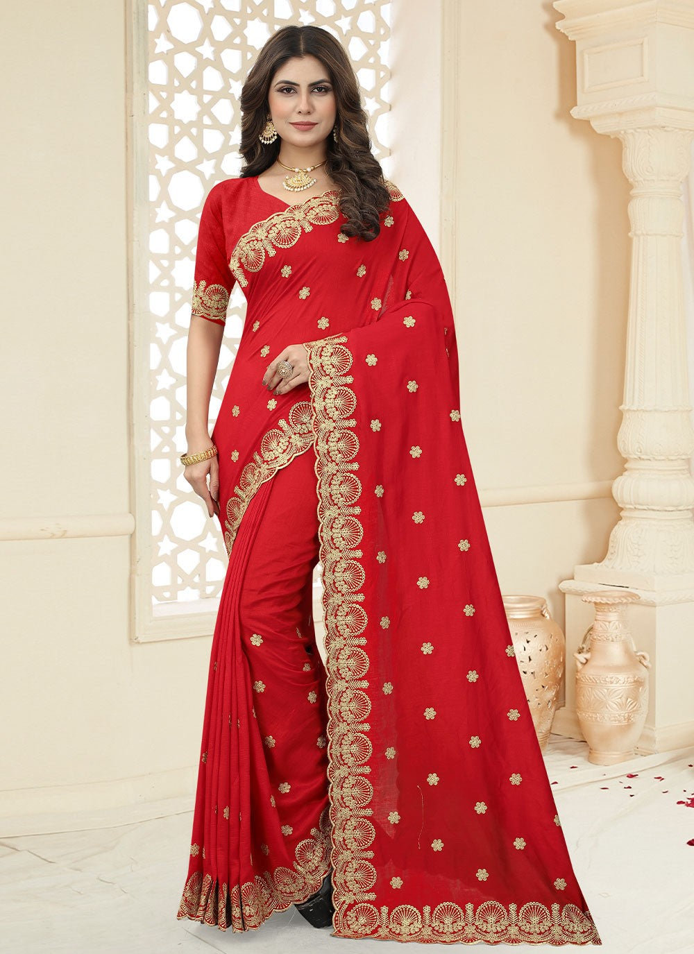 Trendy Border Work Vichitra Silk Saree - S2559