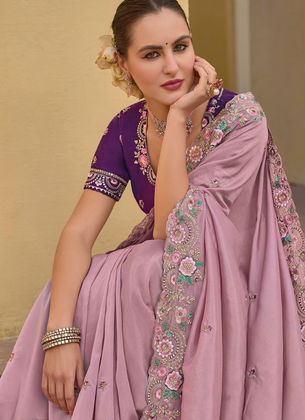 Trendy Cut Work Organza, Silk Saree - S5901