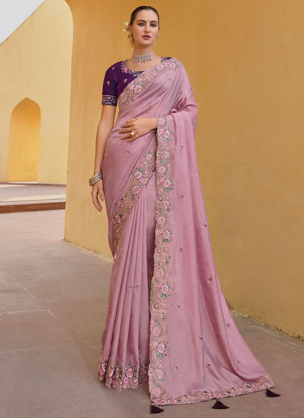 Trendy Cut Work Organza, Silk Saree - S5901