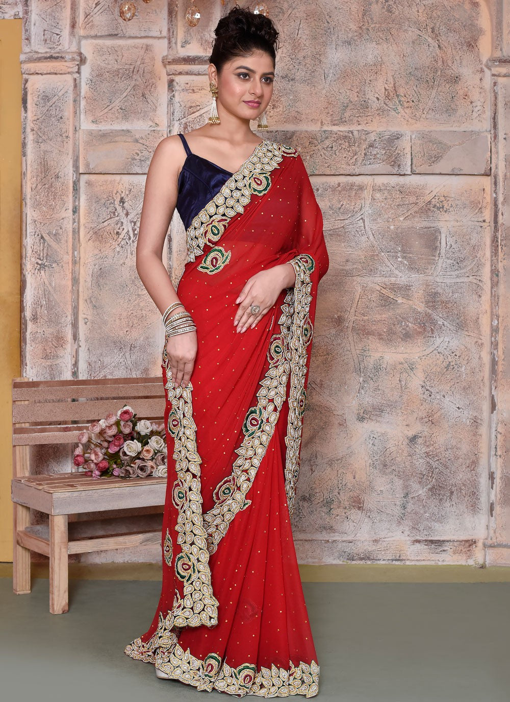 Classic Embroidered Kanjivaram Silk Saree - S7820