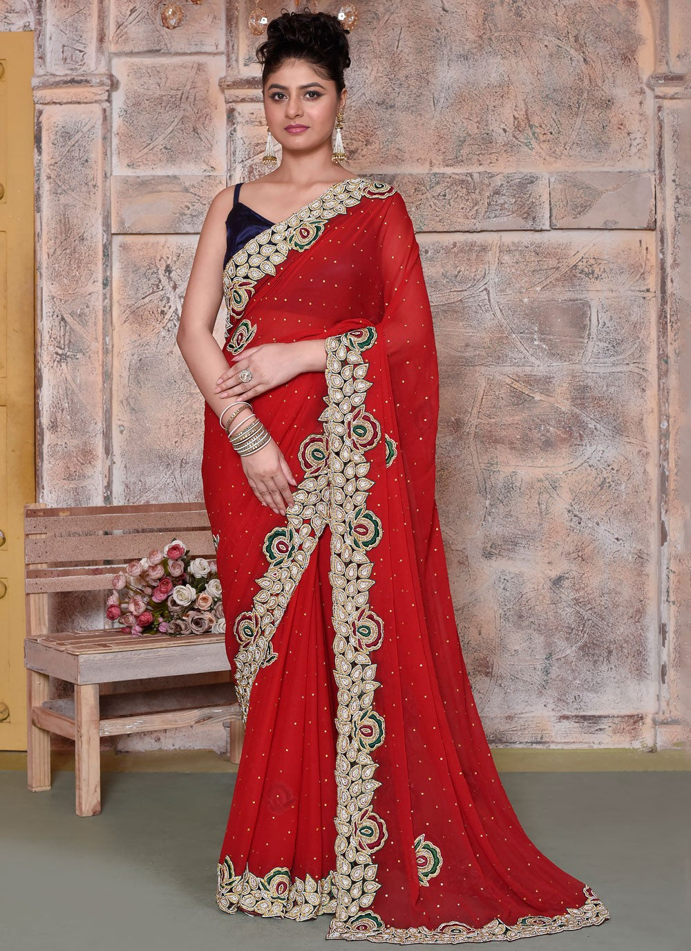 Classic Embroidered Kanjivaram Silk Saree - S7820