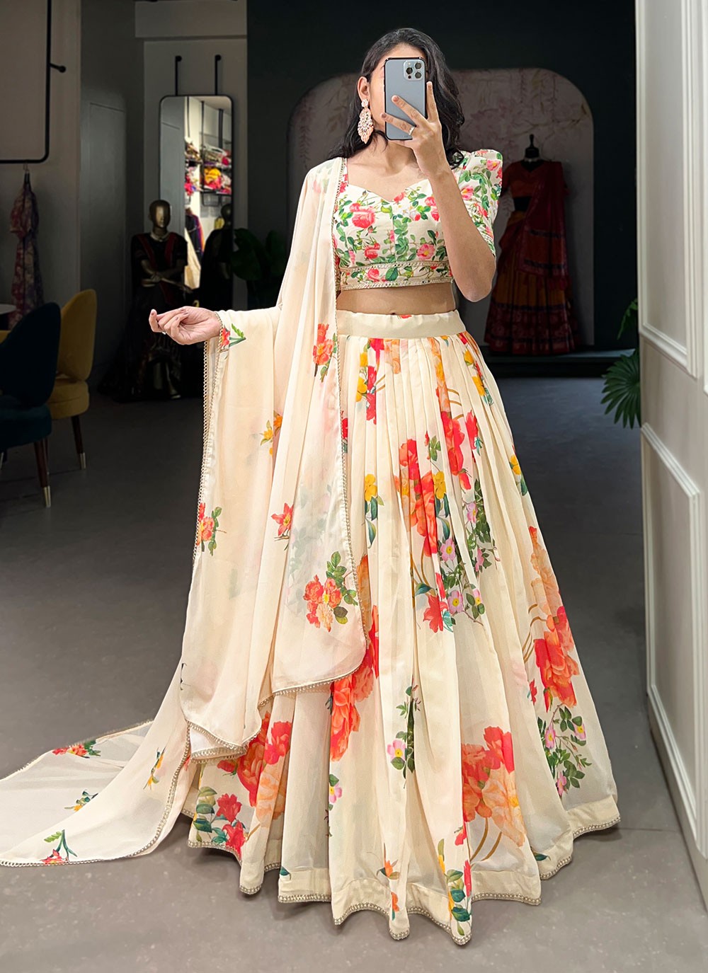 Border Work Georgette A - Line Lehenga - L1873