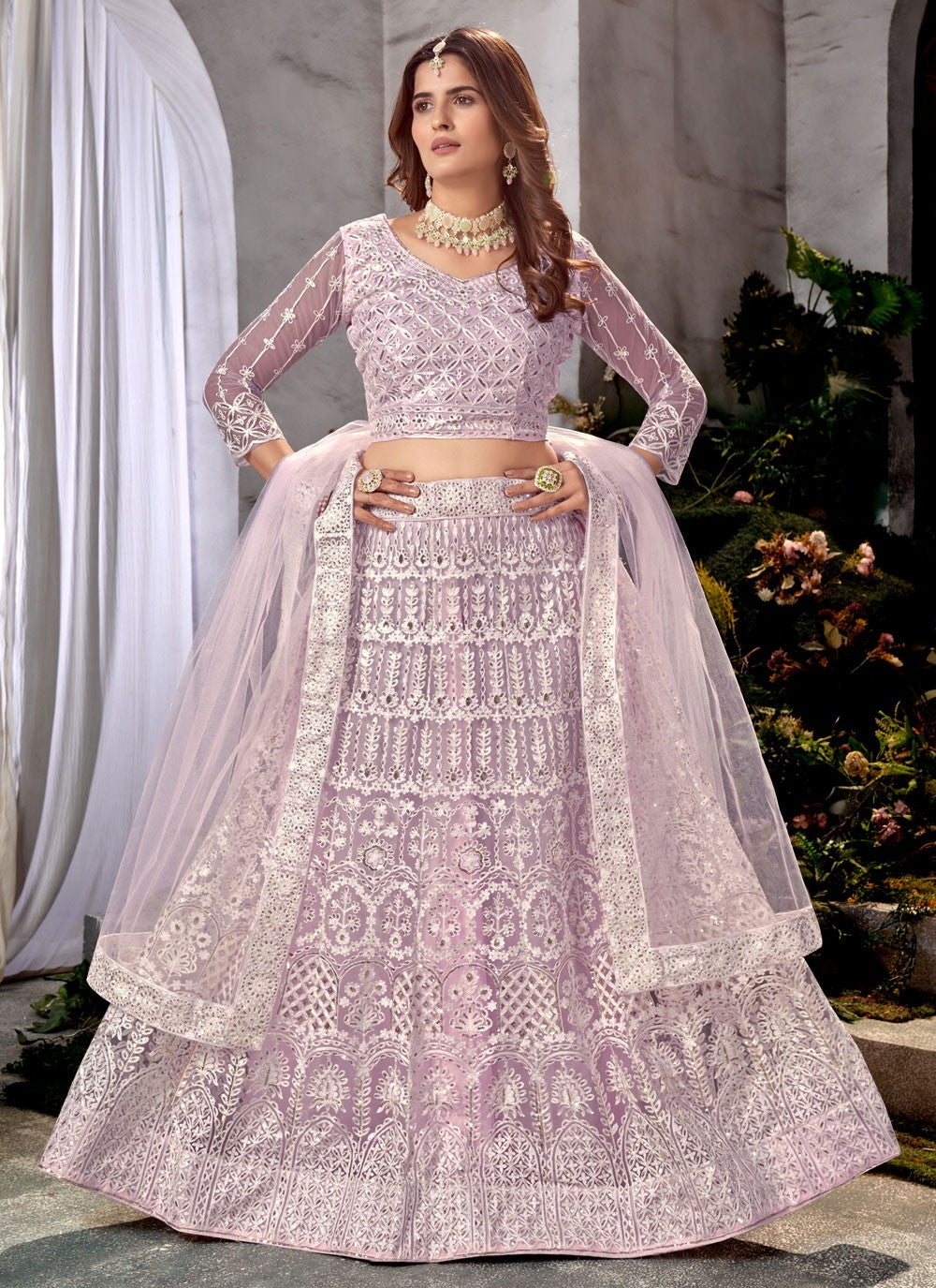 Embroidered Net A - Line Lehenga - L1378