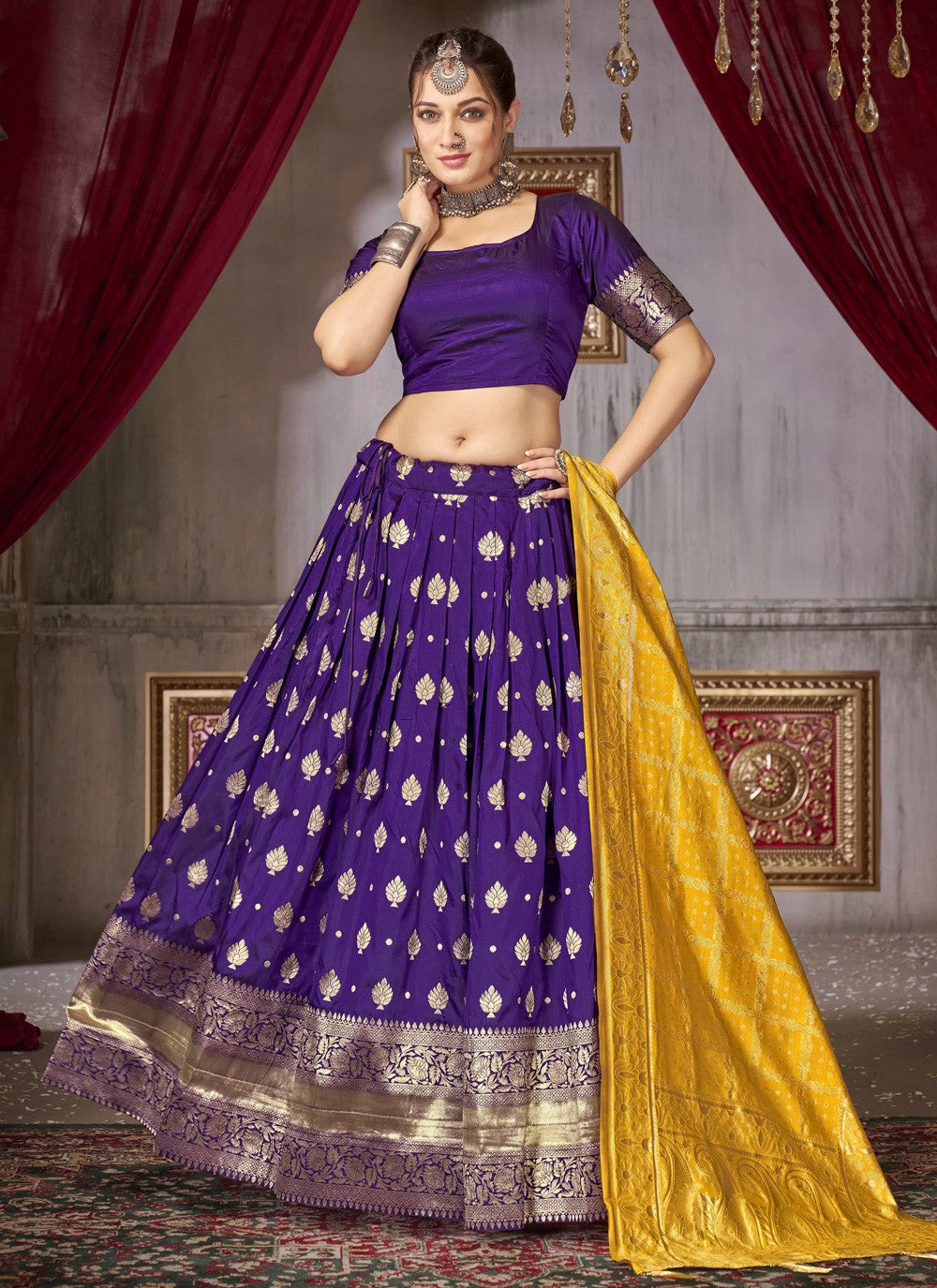 Weaving Zari Jacquard Silk A - Line Lehenga - L1241