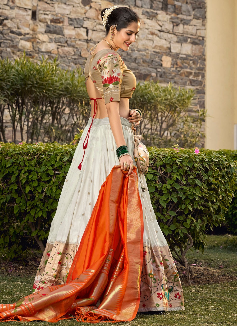 Weaving Zari Jacquard Silk A - Line Lehenga - L1731