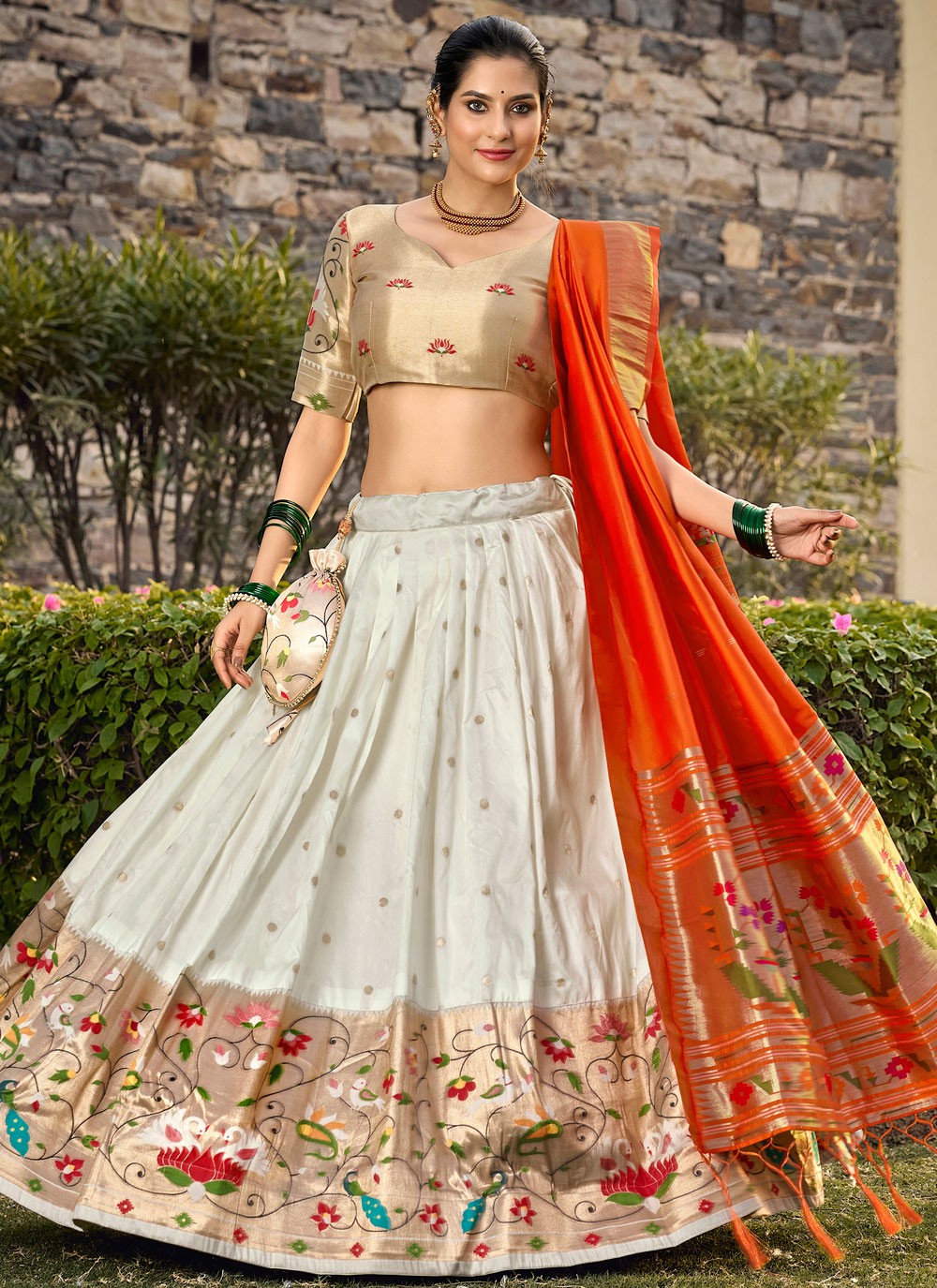 Weaving Zari Jacquard Silk A - Line Lehenga - L1731