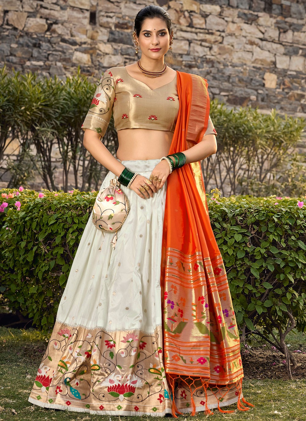 Weaving Zari Jacquard Silk A - Line Lehenga - L1731