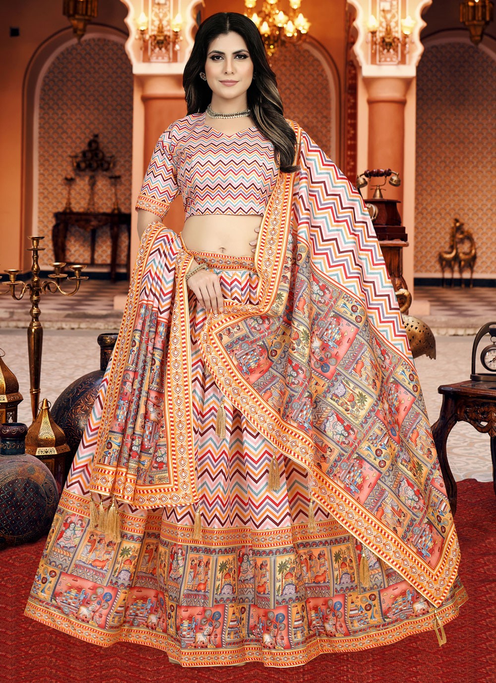 Digital Print Silk A - Line Lehenga - L1210